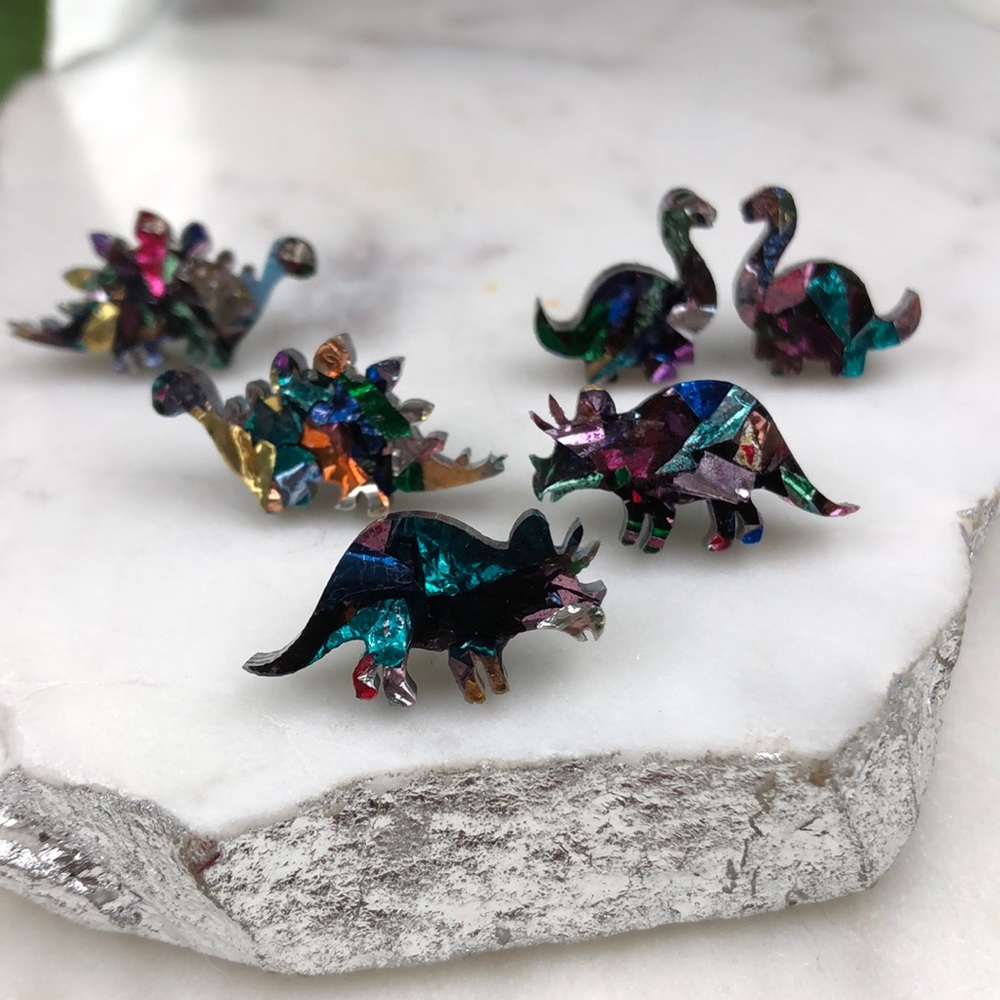 Multicolor Dinosaur Stud Earrings - One Of a Kind Unique Gift